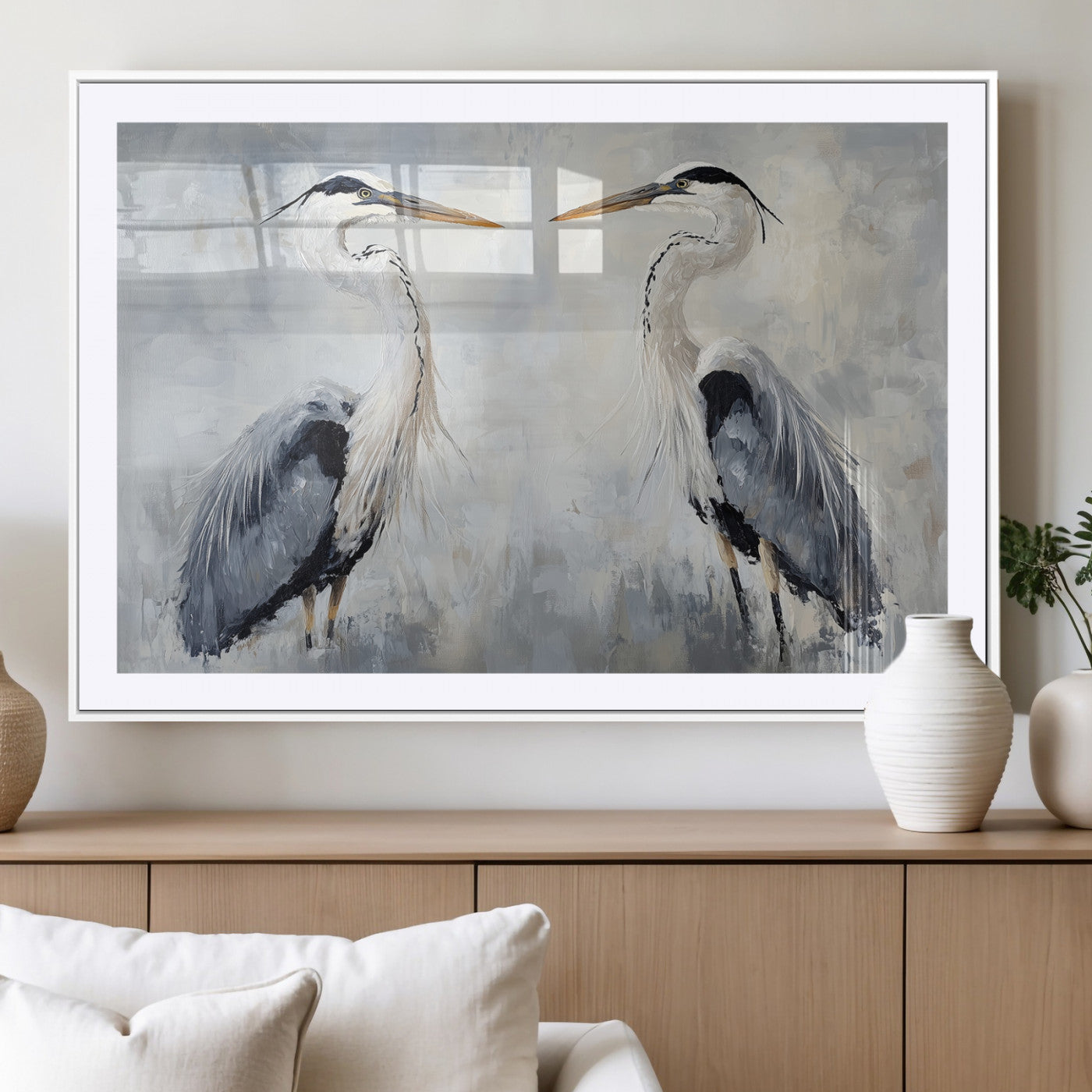 90806932-MGC-FP-36x24_White-Heron Wall Art Wall Art Canvas Print, Framed Bird Canvas Decor Art Picture Print, Nature Inspired Perfect Coastal Minimalist Decor