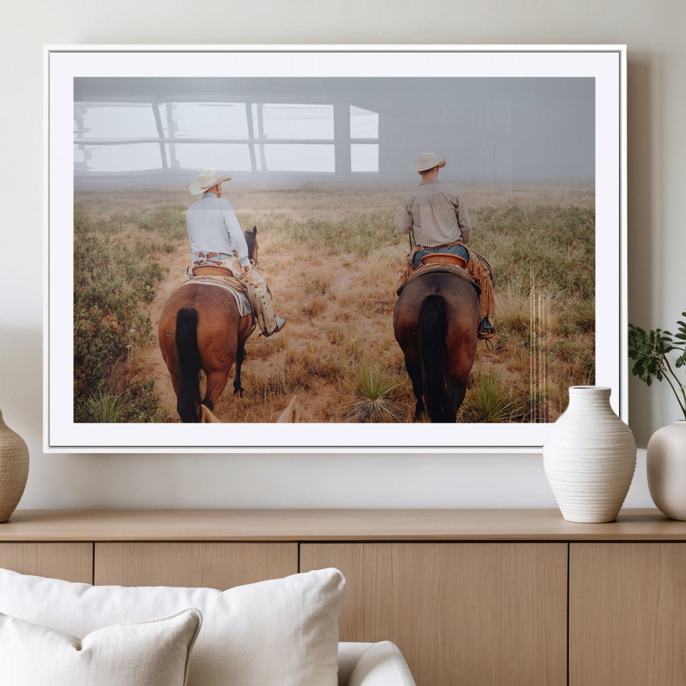 54943176-MGV-CV-36X24-Cowboy Wall Art Wall Art Canvas Print, Framed Western Canvas Art Picture Print, Rustic Ranch Scene Perfect Rustic Western Decor