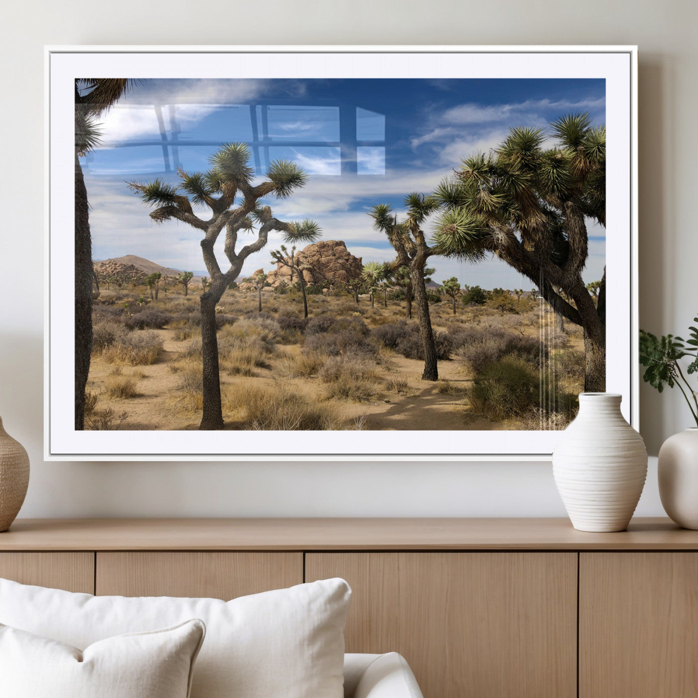 25722592-MGC-FP-36x24_White-Joshua Tree Desert Wall Art Canvas Print, Framed Southwestern Nature Art Picture Print, Rustic Earth Tones Perfect Southwestern