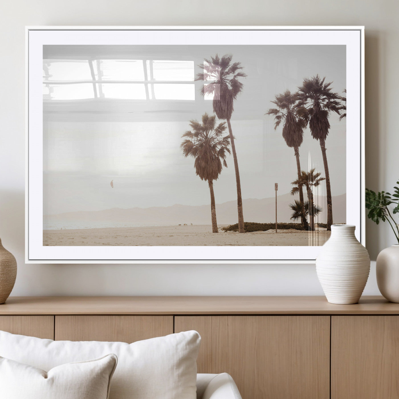 48255923-MGC-FP-36x24_White-Coastal Light Wall Art Canvas Print, Framed Relaxing Shoreline Art Picture Print, Minimalist Ocean Perfect Tropical Serenity Decor