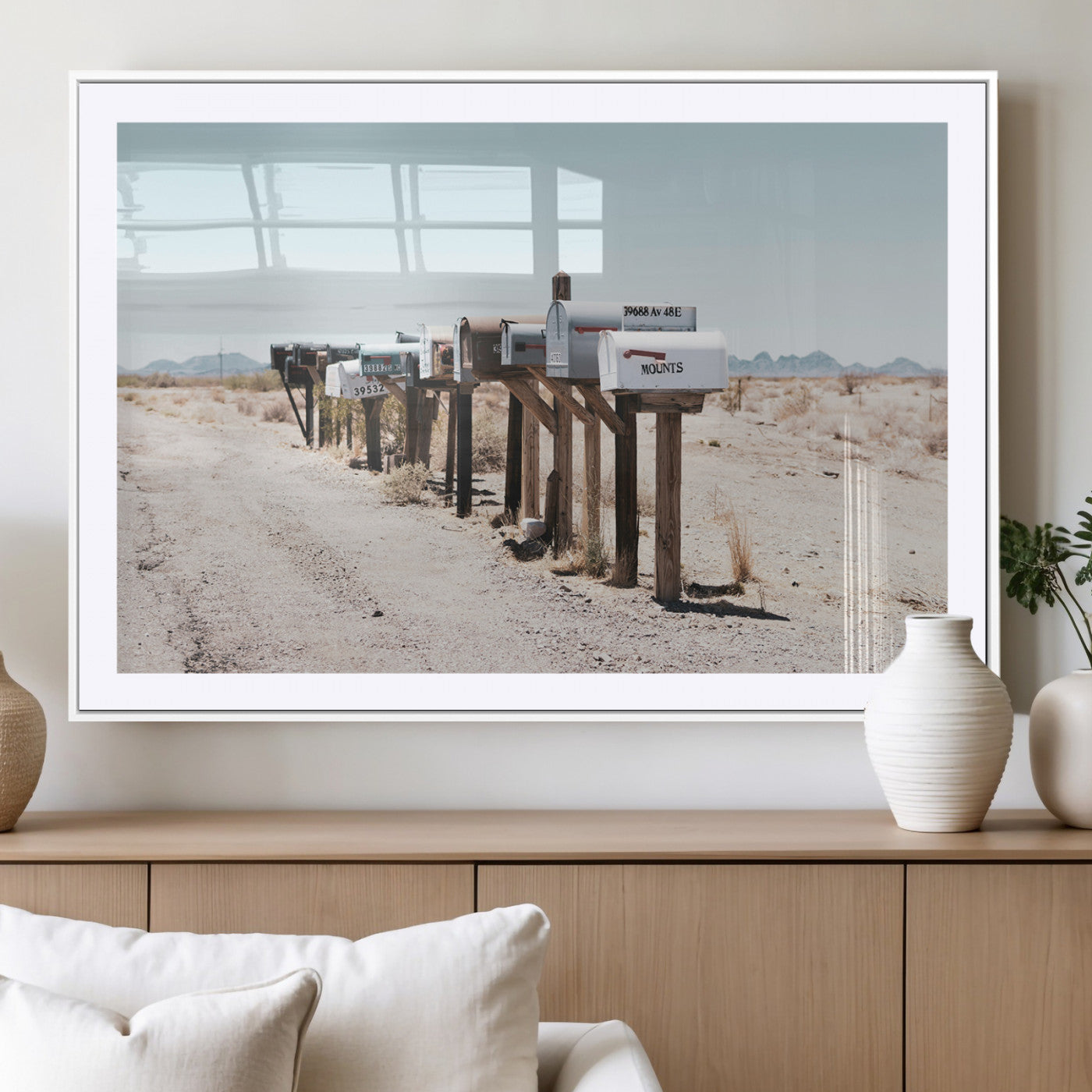 54616109-MGC-FP-36x24_White-Desert Mailboxes Wall Art – Rustic Rural Roadside Photography Canvas Print, American Southwest Landscape Home Decor for Living