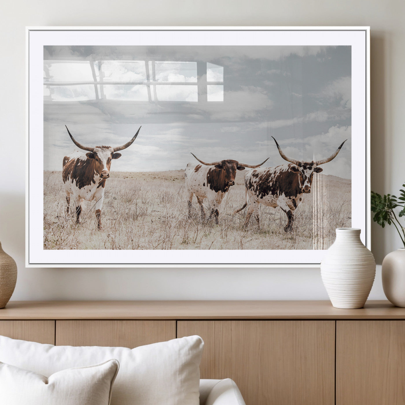 65621083-MGV-CV-36X24-Texas Longhorn Wall Art – Rustic Western Cattle Canvas Print, Southwestern Ranch Photography Decor for Living Room, Office,