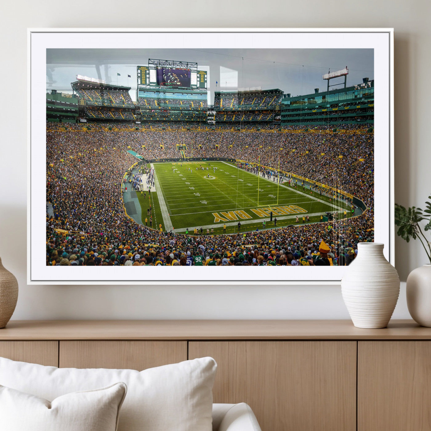 96617112-MGV-CV-36X24-Lambeau Field Wall Art – Green Bay Packers NFL Football Stadium Canvas Print – Game Day Crowd Sports Decor for Man Cave, Bar, or