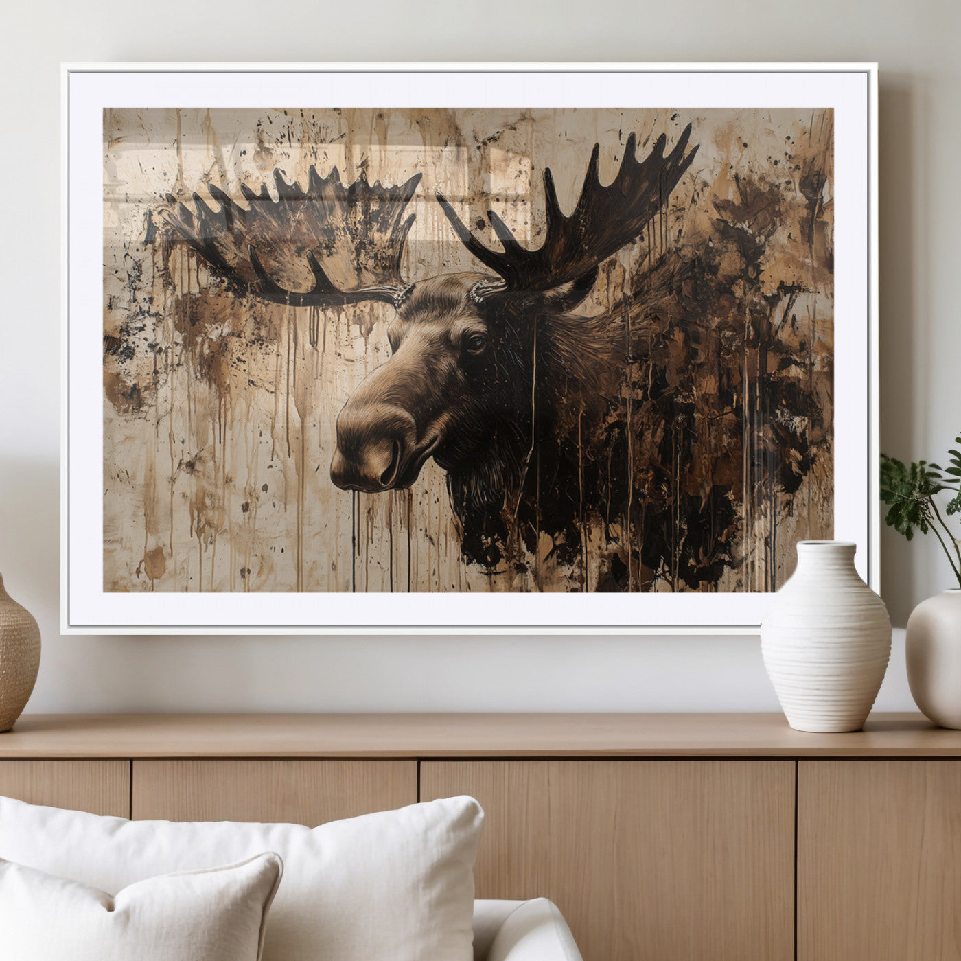 83505059-MGV-CV-36X24-Majestic Moose Wall Art – Rustic Animal Canvas Painting – Wilderness Wildlife Decor with Earthy Tones for Cabin, Lodge, Farmhouse,