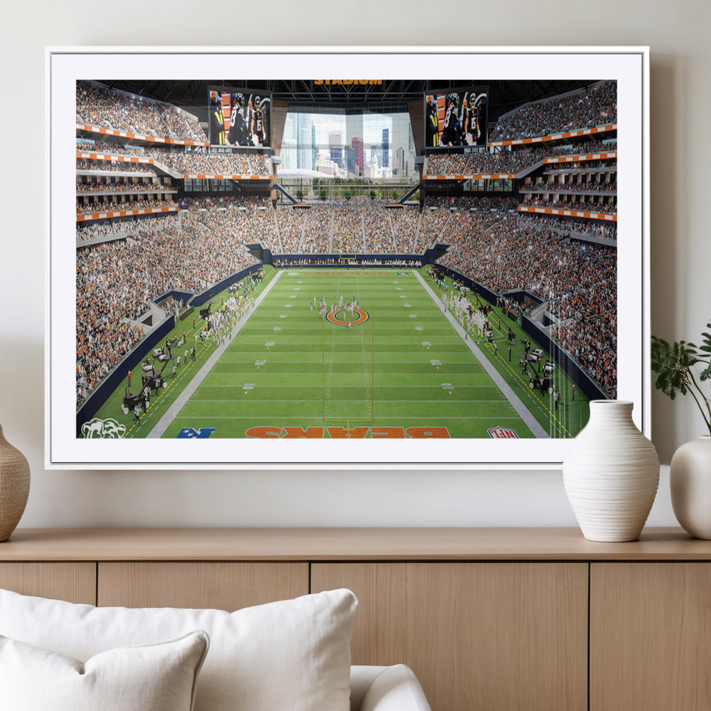 76935553-MGC-FP-36x24_White-Football Stadium Wall Art – Panoramic Game Day Canvas Print, Sports Decor for Man Cave, Office, Bar, or Living Room