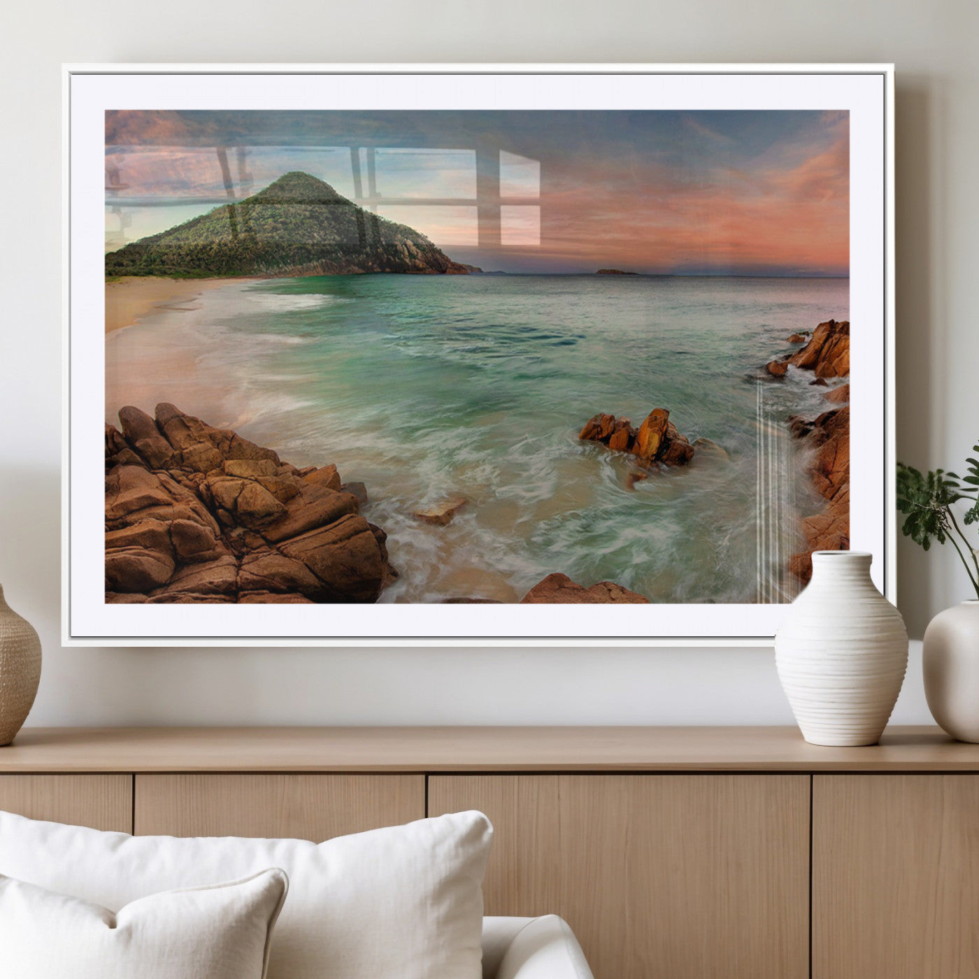 53831025-MGV-CV-36X24-Coastal Landscape Wall Art – Tropical Beach Ocean Canvas Print, Sunset Mountain View Photography Decor for Living Room, Bedroom,
