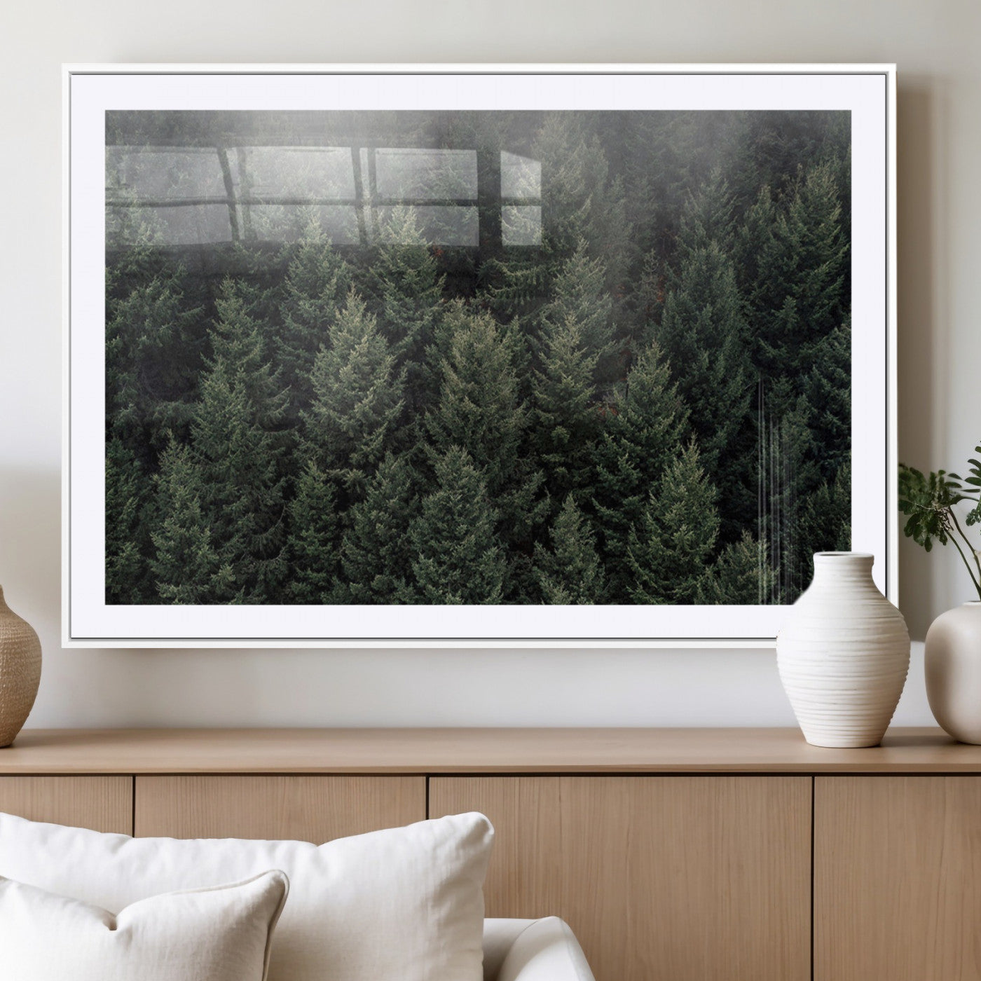 84059409-MGV-CV-36X24-Forest Wall Art – Misty Evergreen Trees Canvas Print, Tranquil Nature Photography Decor for Bedroom, Living Room, Office, Cabin or