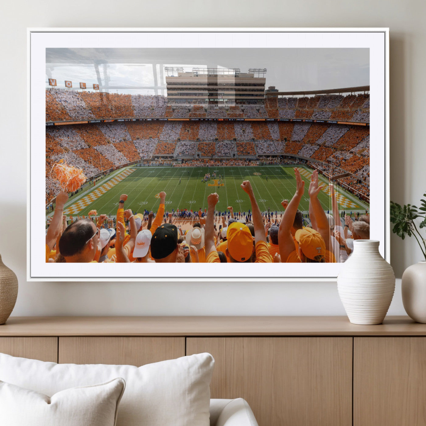 76011417-MGV-CV-36X24-Neyland Stadium Wall Art – Panoramic Tennessee Volunteers Checkerboard Crowd Canvas Print, Day Game Football Celebration Sports