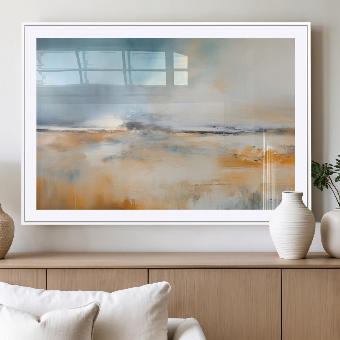 12135-MGC-FP-36x24_White-Soft Horizon Wall Art Canvas Print, Framed Golden Field Art Picture Print, Dreamy Horizon Perfect Minimalist Earthy Decor Artwork