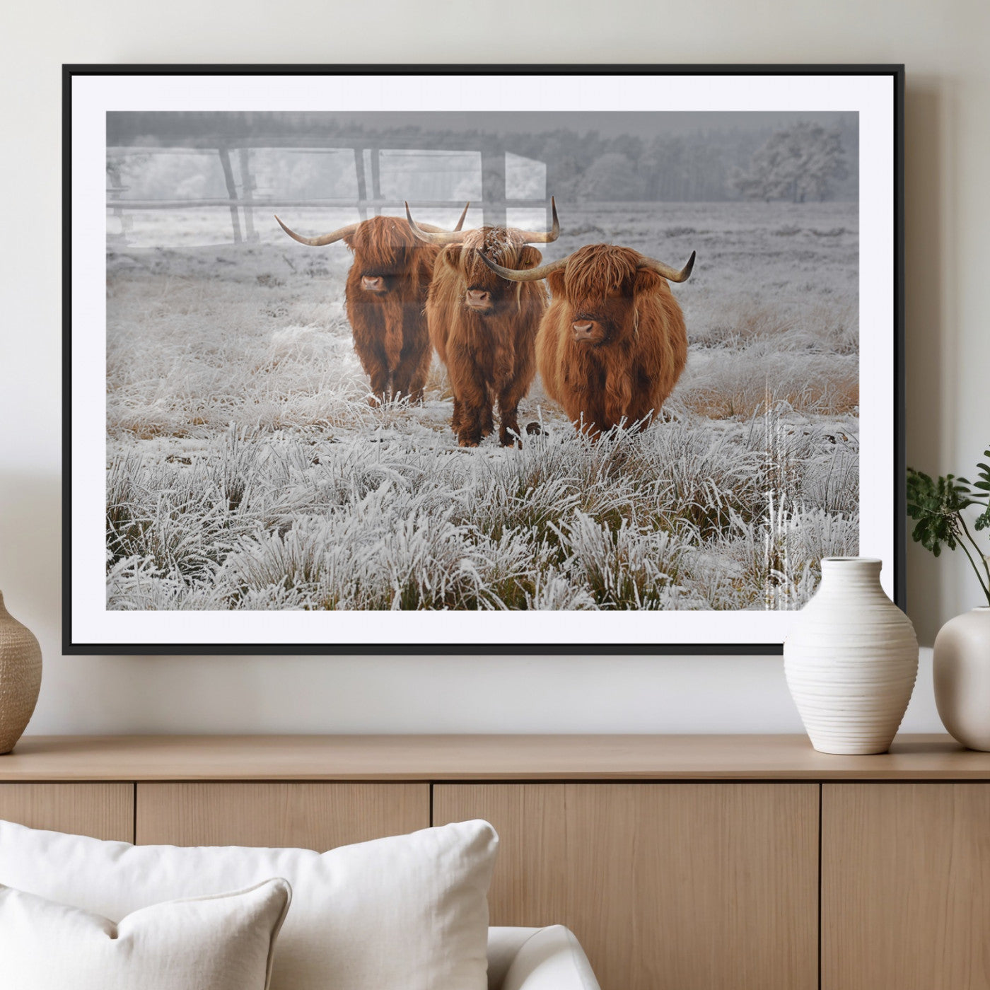 10396-MGV-CV-36X24-Highland Cattle Wall Art – Rustic Winter Landscape Canvas Print, Farmhouse Decor for Living Room, Office, Cabin or Country Home