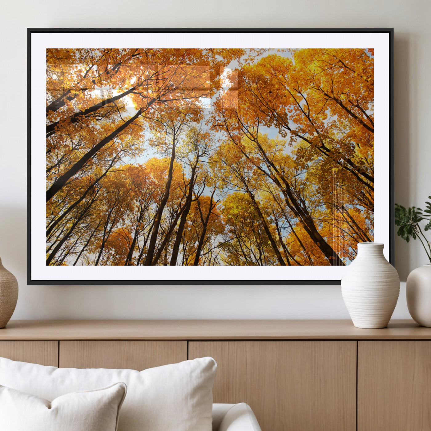11823-MGC-FP-36x24_Black-Golden Autumn Tree Canopy Wall Art – Stunning Fall Forest Leaves Print, Warm Seasonal Nature Decor for Home, Office or Cabin