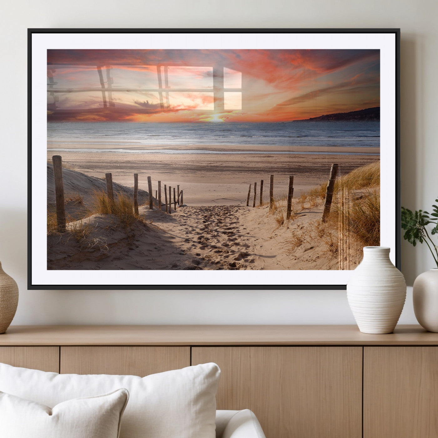 78111-MGC-FP-36x24_Black-Sunset Pathway Wall Art – Panoramic Coastal Canvas Print, Tranquil Beach Decor for Living Room, Office or Bedroom