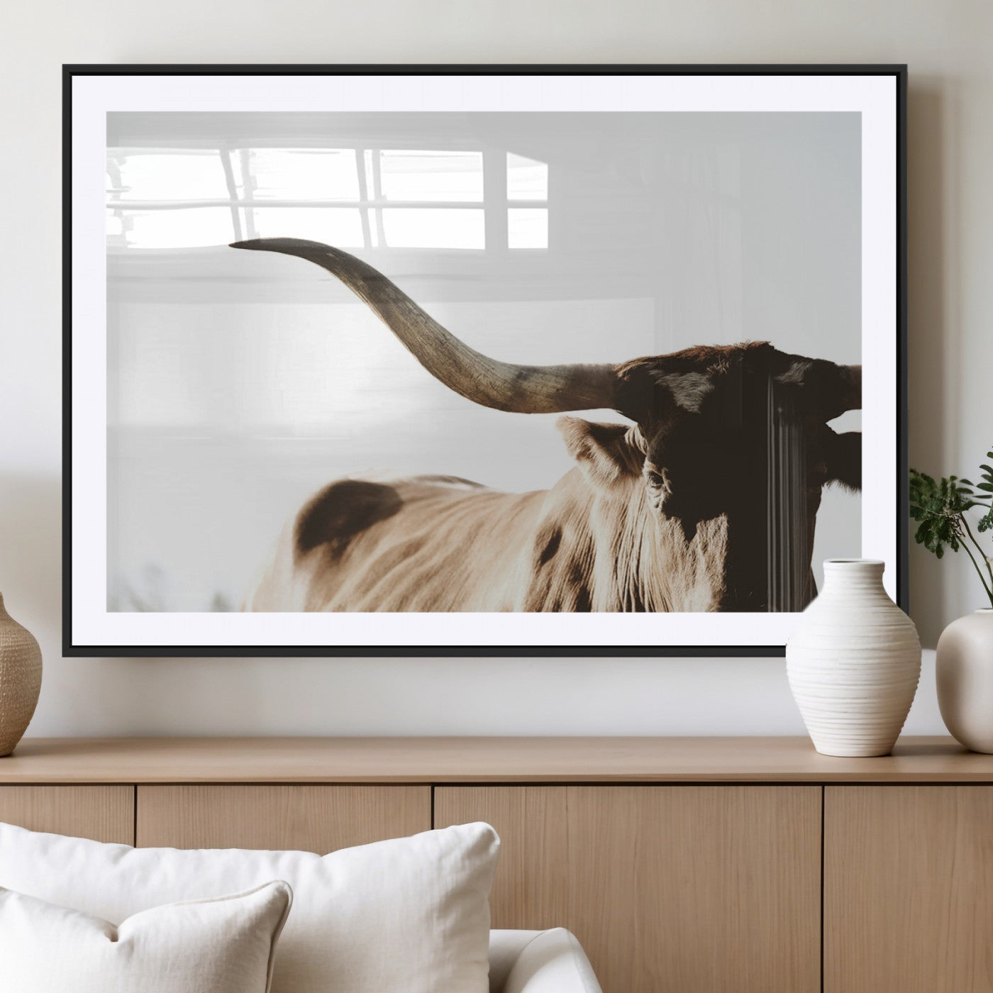 35866-MGV-CV-36X24-Texas Longhorn Wall Art – Rustic Western Bull Canvas Print, Farmhouse Animal Photography Decor for Living Room, Office, or Ranch
