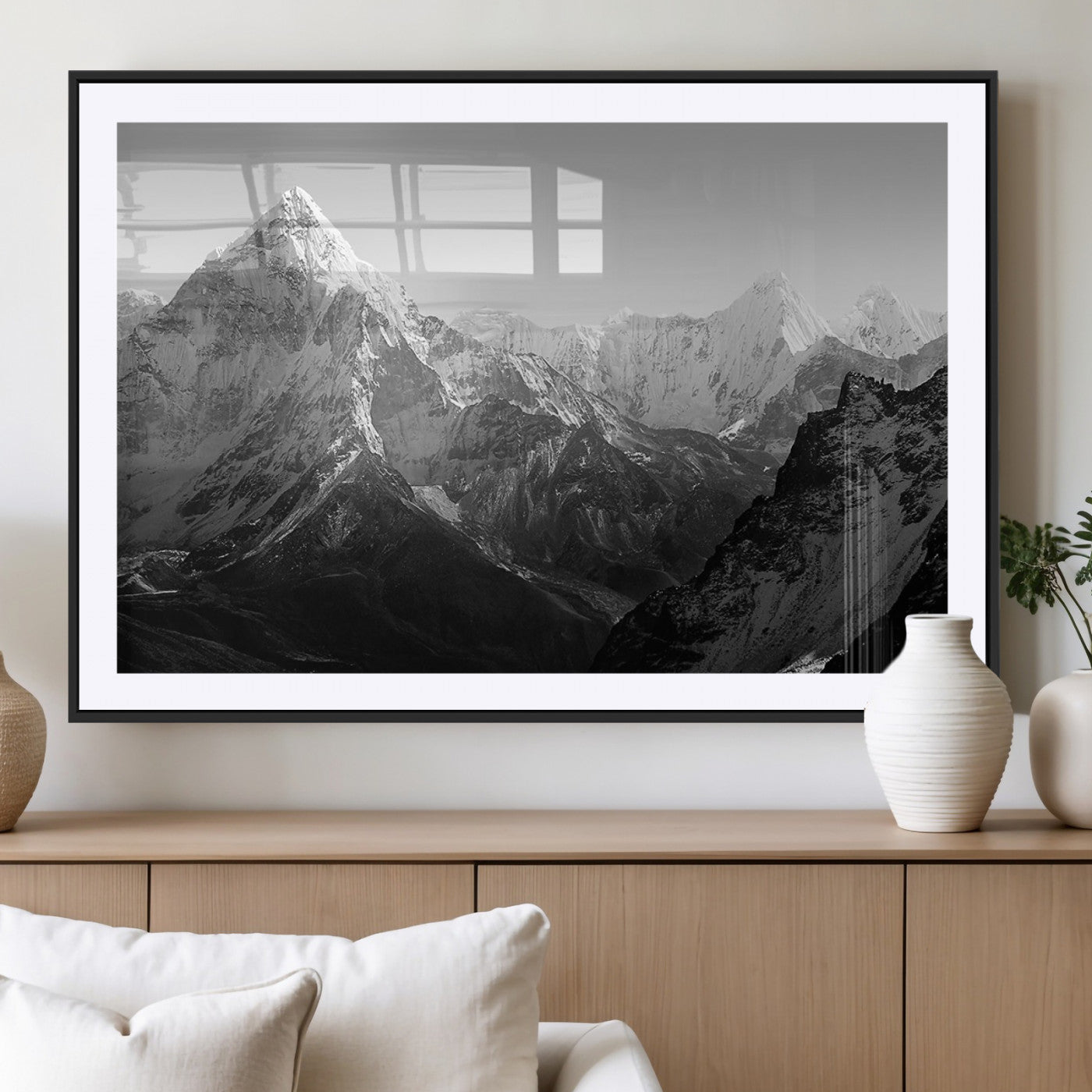 10775-MGC-FP-36x24_Black-Snow Capped Mountain Wall Art – Black and White Canvas Print of Majestic Peaks, Nature Landscape Photography for Office, Bedroom,