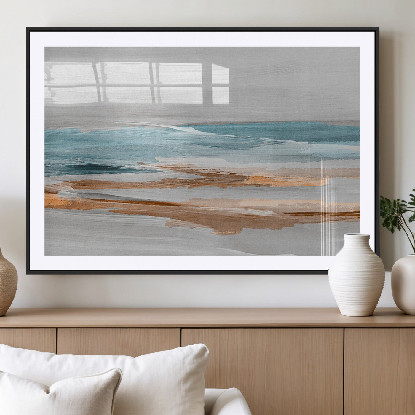 23430-MGC-FP-36x24_Black-Abstract Coastal Wall Art – Modern Ocean Horizon Canvas Print, Minimalist Beach Scene Painting for Bedroom, Living Room, Office or