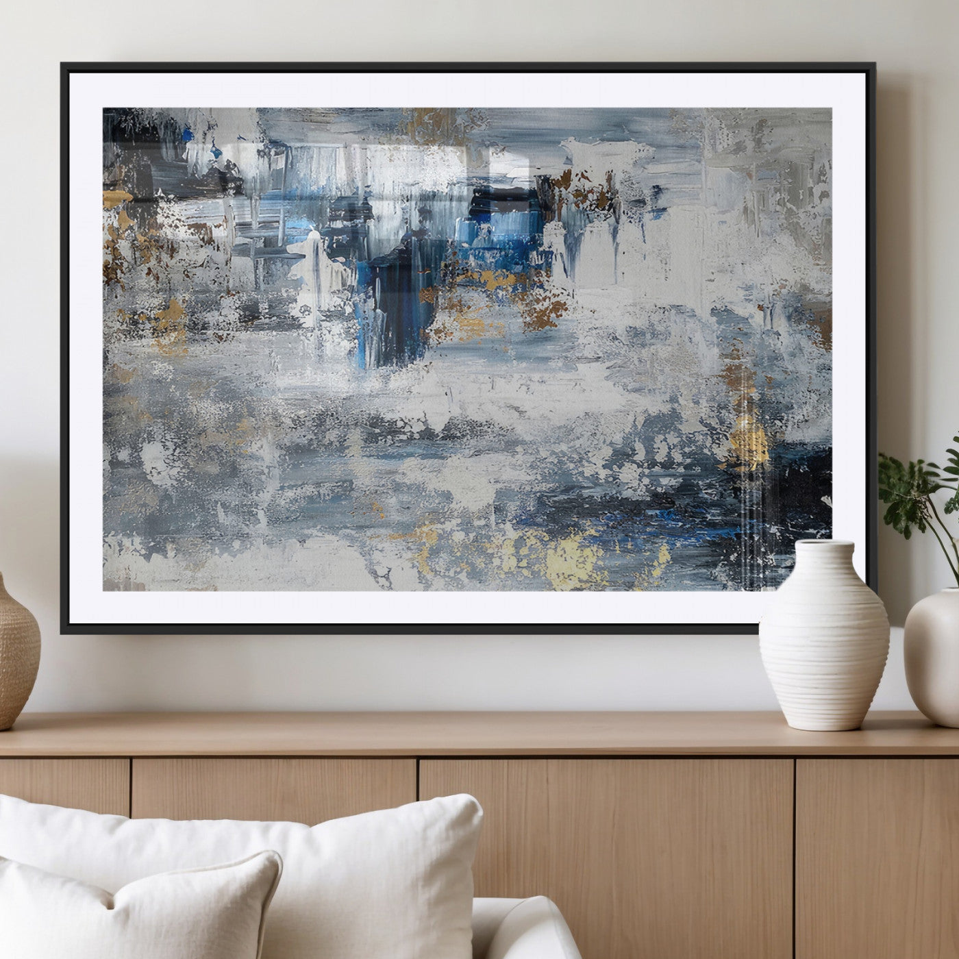 59716-MGV-CV-36X24-Abstract Blue and Gold Wall Art – Modern Textured Canvas Print, Contemporary Painting for Living Room, Bedroom, or Office Decor