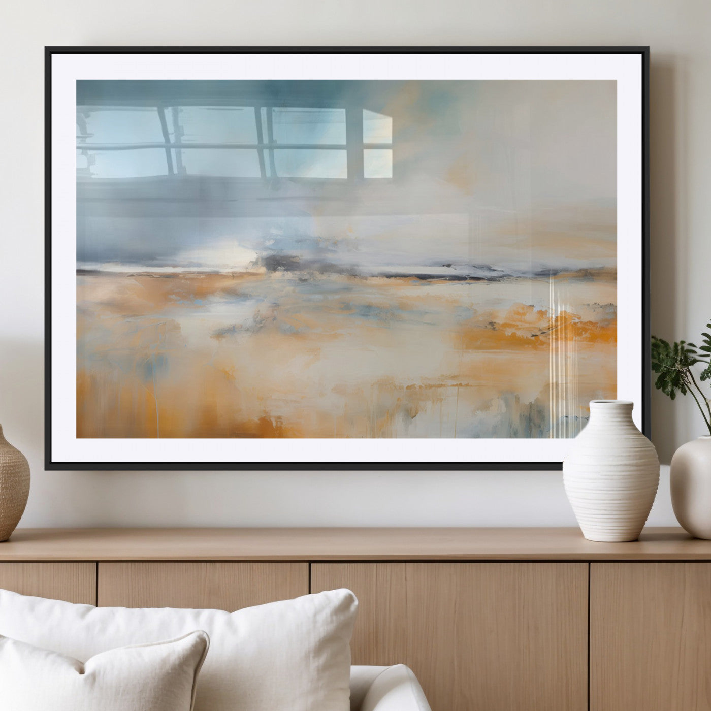 92764-MGV-CV-36X24-Abstract Landscape Wall Art – Modern Blue and Orange Canvas Print, Large Minimalist Painting for Living Room, Bedroom, Office or