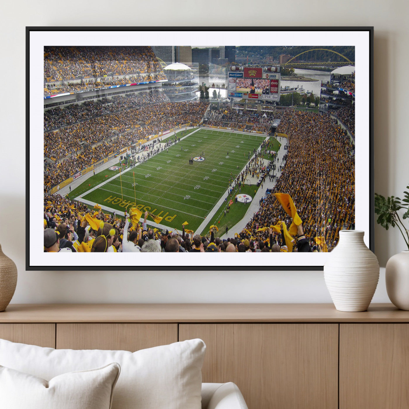 51419-MGC-FP-36x24_Black-Heinz Field Wall Art Canvas Print, Framed Pittsburgh Stadium Field Art Picture Print, Heinz Stadium Field Perfect Sports Room