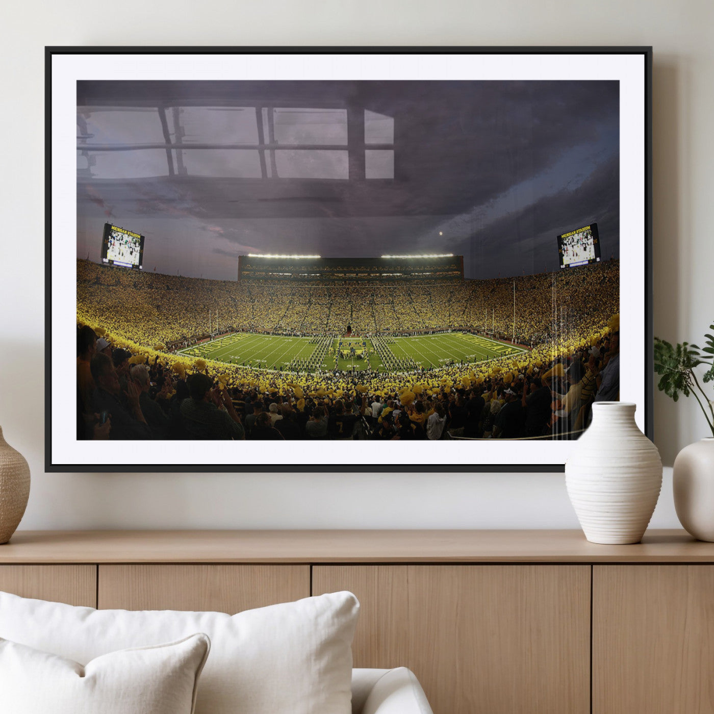 72404-MGV-CV-36X24-Michigan Wolverine Stadium Wall Art Canvas Print, Framed Michigan Stadium Art Picture Print, Football Stadium Perfect Sport Room