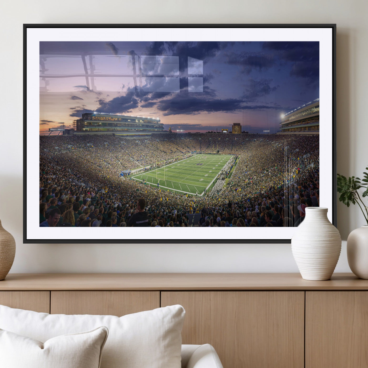 50825-MGC-FP-36x24_Black-Notre Dame Stadium Wall Art Canvas Print, Framed Indiana Stadium Art Picture Print, Football Stadium Perfect Sports Room Decor