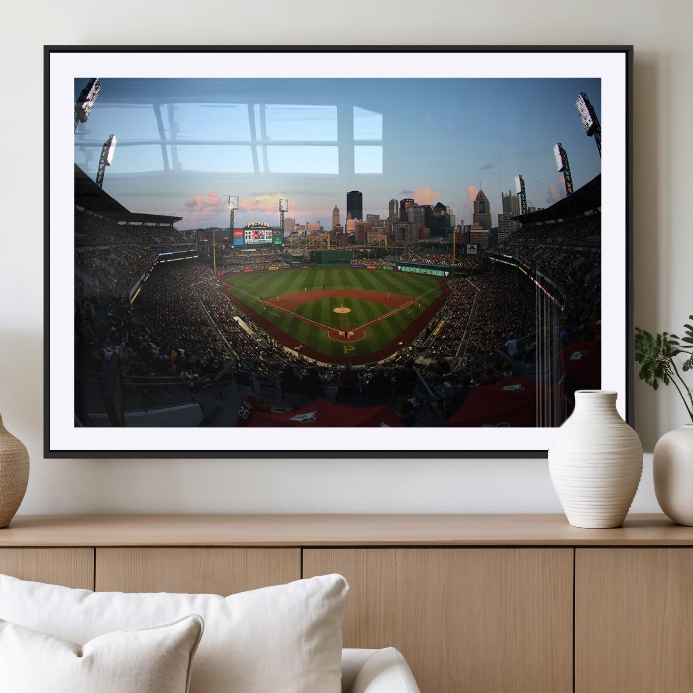 67670-MGV-CV-36X24-PNC Park Stadium Wall Art Canvas Print, Framed Pittsburgh Pirates Stadium Art Picture Print, PNC Park Field Perfect Sport Room