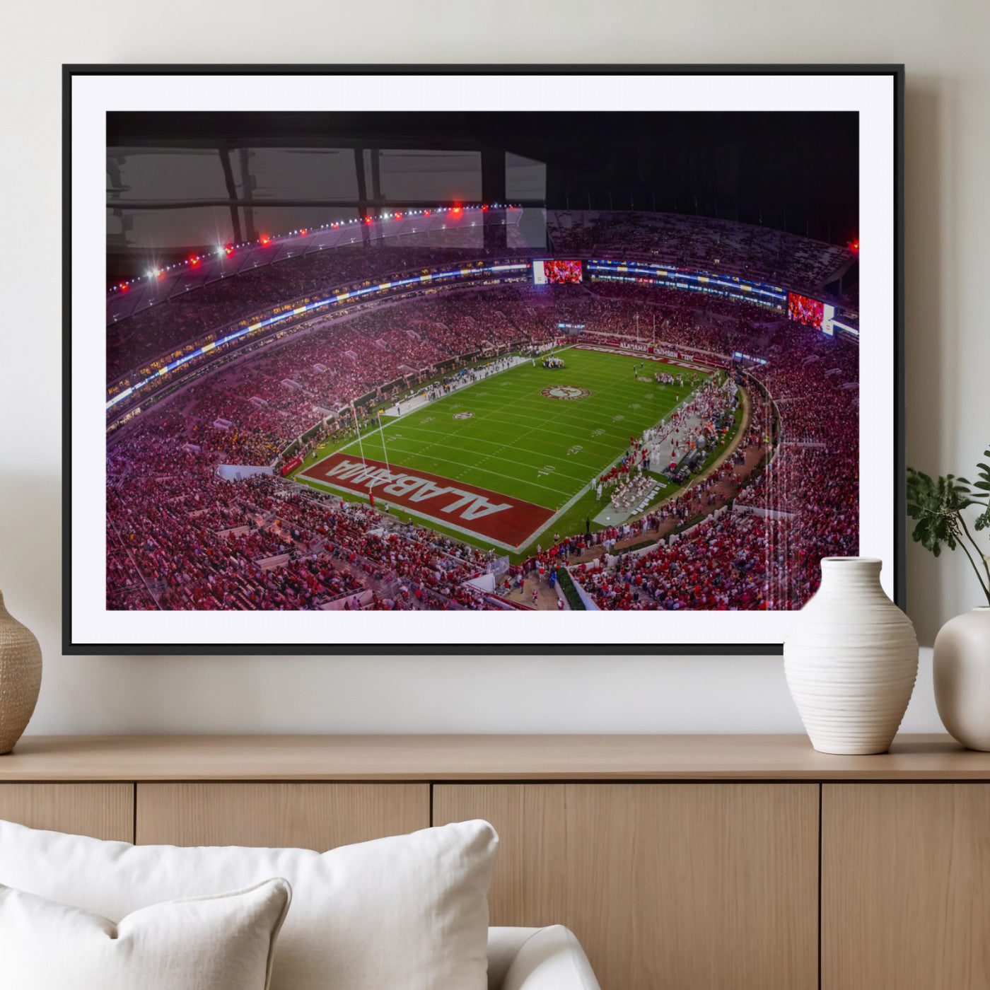 11343-MGC-FP-36x24_Black-Bryant-Denny Stadium Wall Art – Panoramic Alabama Crimson Tide Football Field Canvas Print, Game Day Decor for Office, Man Cave or