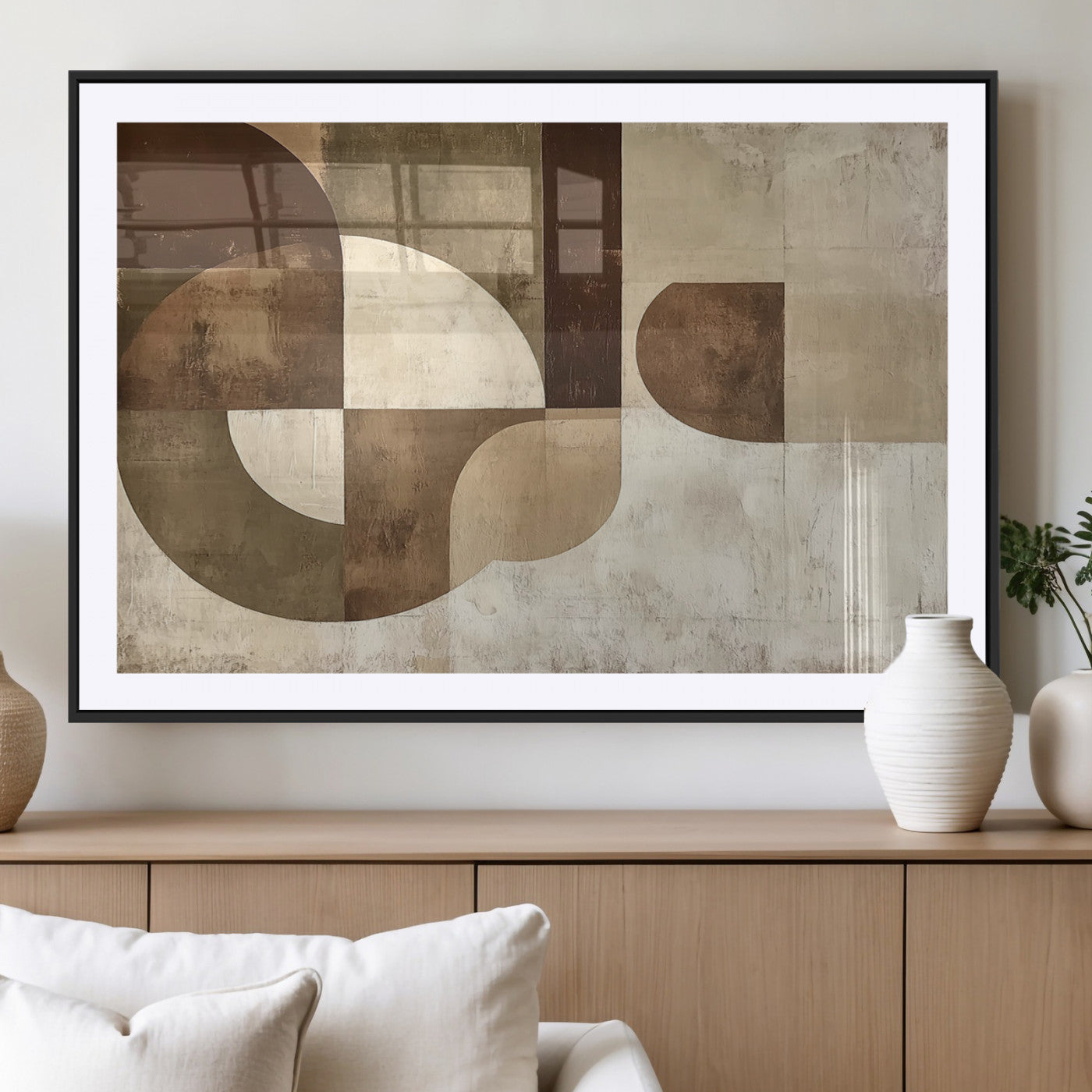 59767-MGV-CV-36X24-Abstract Geometric Shapes Wall Art – Modern Minimalist Canvas Print, Neutral Brown Beige Tan Artwork for Living Room, Bedroom,