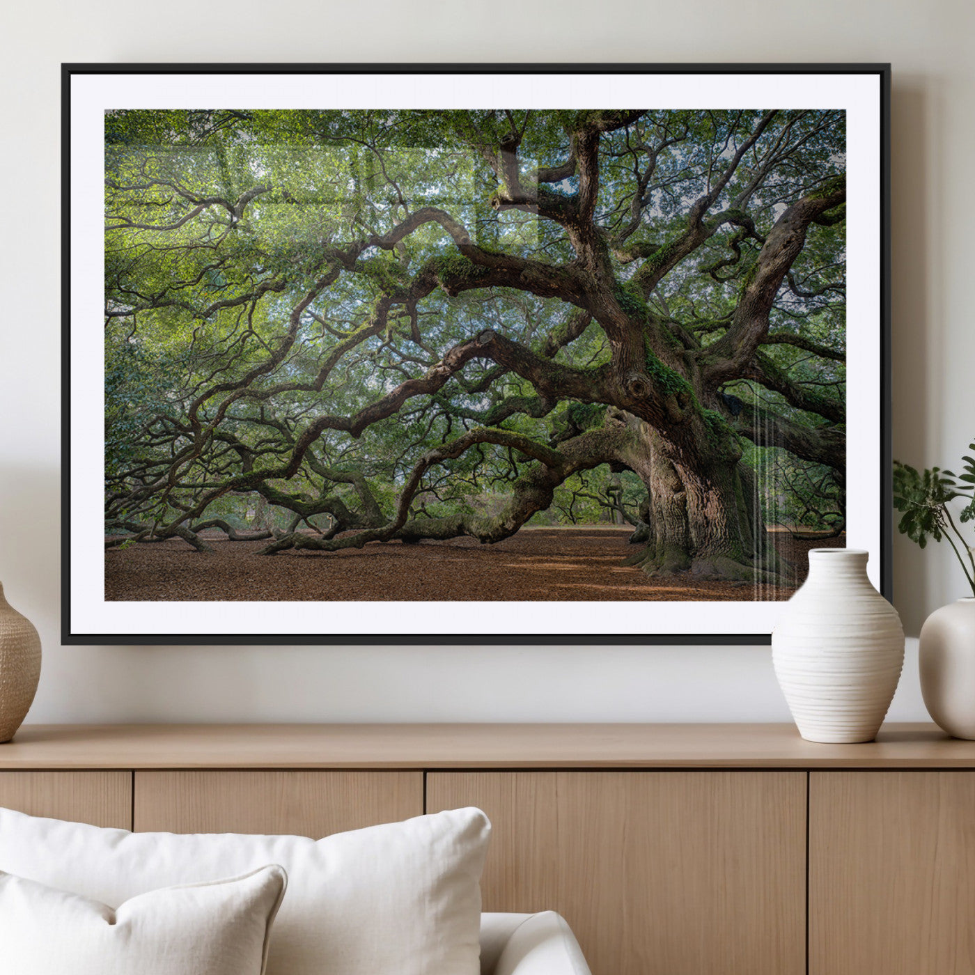 MGC-FP-36x24 - Historic Tree Wall Art Canvas Print, Framed Mossy Tree Art Picture Print, Twisted Branches Perfect Nature Southern Decor Artwork