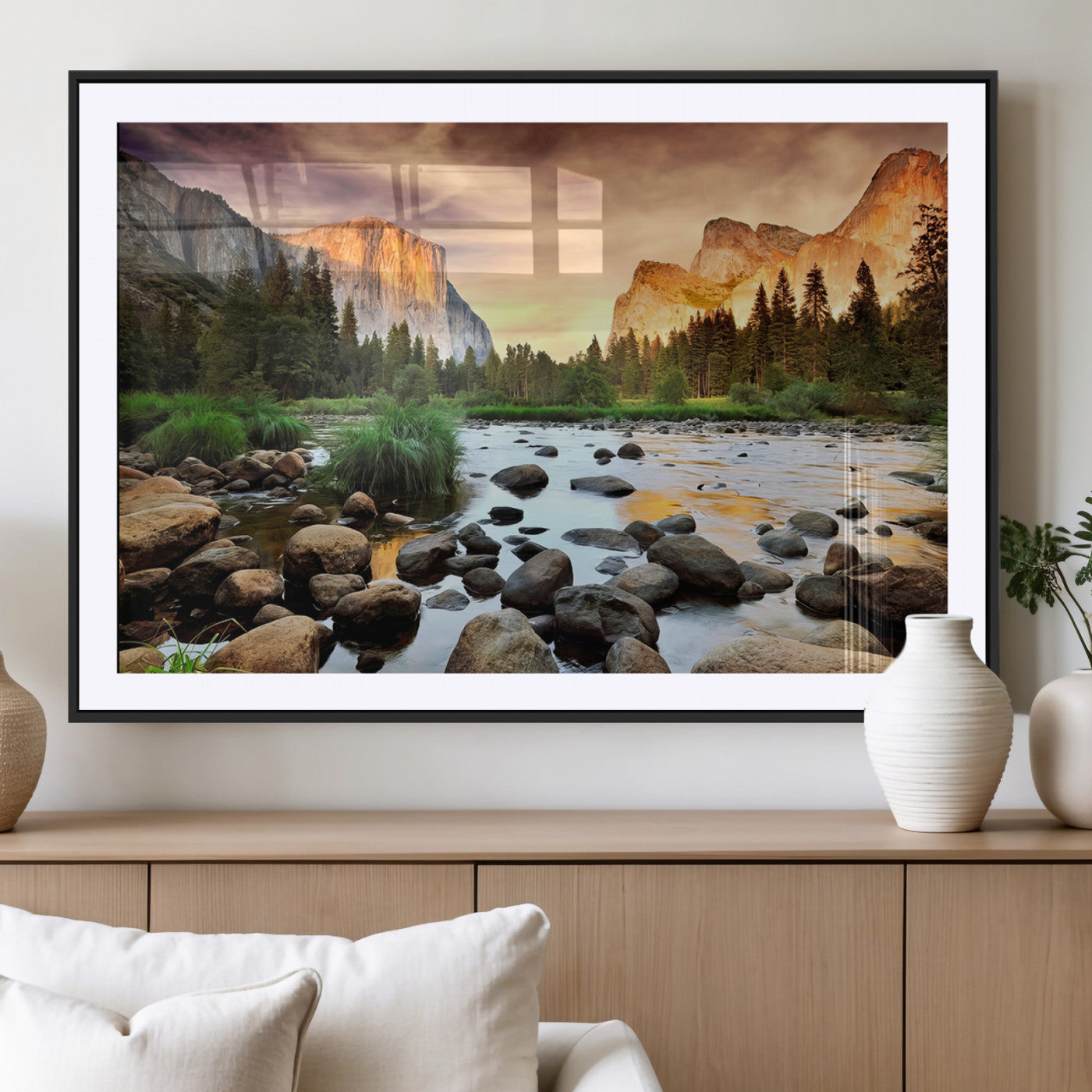 90956031-MGV-CV-36X24-Yosemite Valley Wall Art – Scenic Mountain River Landscape Canvas Print, Nature Photography for Living Room, Bedroom, Cabin,