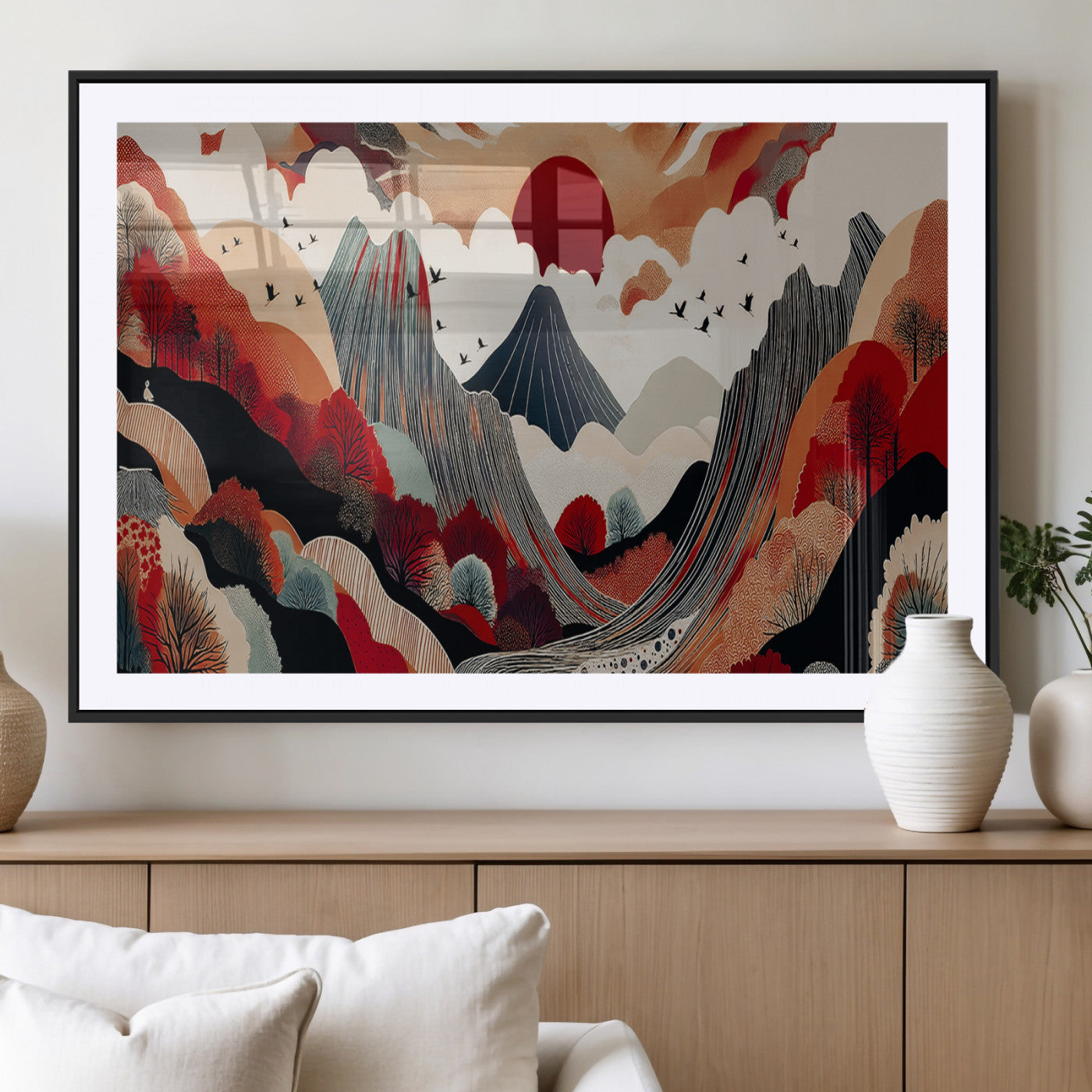 59495752-MGV-CV-36X24-Abstract Mountain Wall Art Canvas Print, Framed Vibrant Landscape Art Picture Print, Nature Drawing Perfect Contemporary
