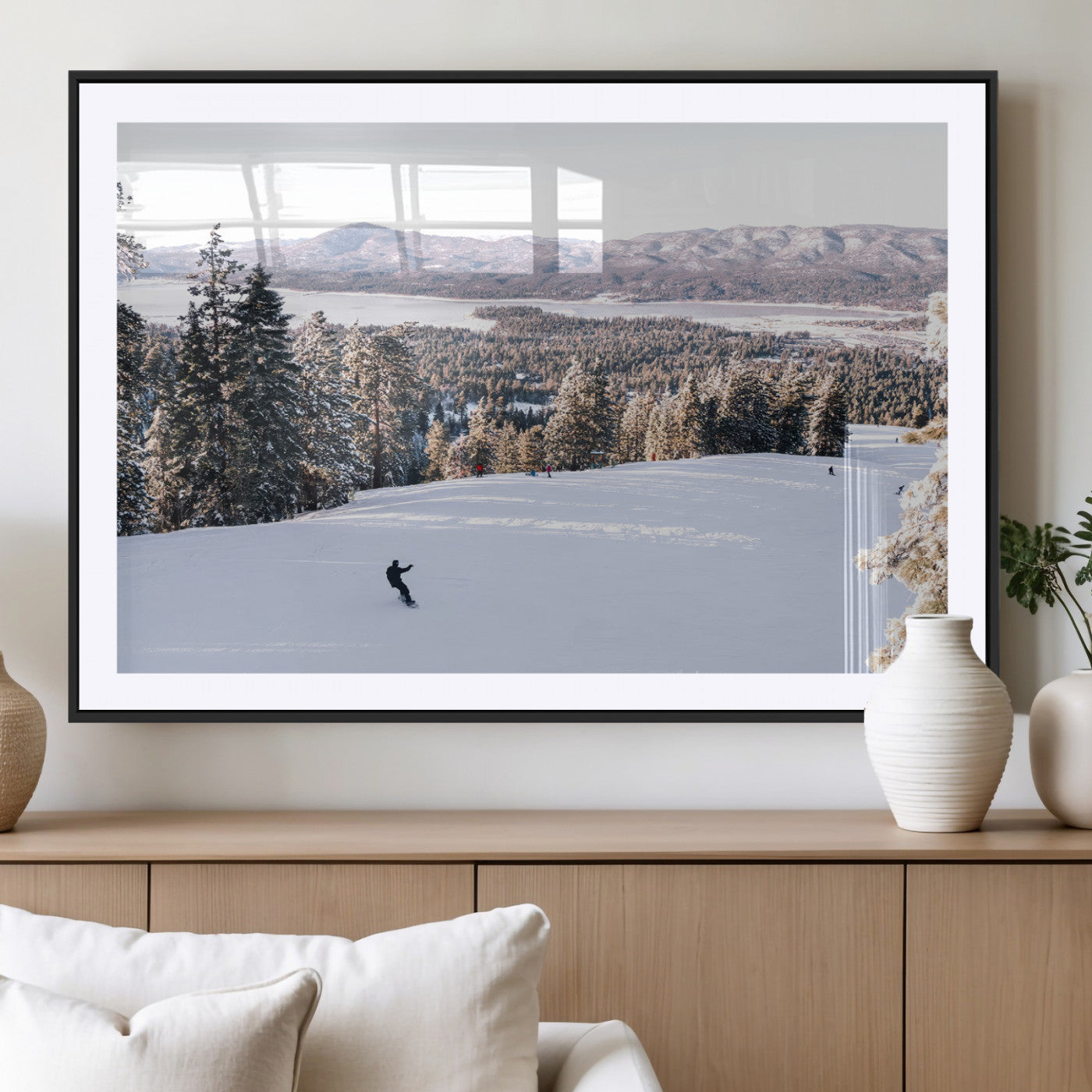 79857868-MGV-CV-36X24-Snowy Mountain Wall Art Canvas Print, Framed Ski Slope Art Picture Print, Winter Forest Perfect Modern Rustic Decor Artwork