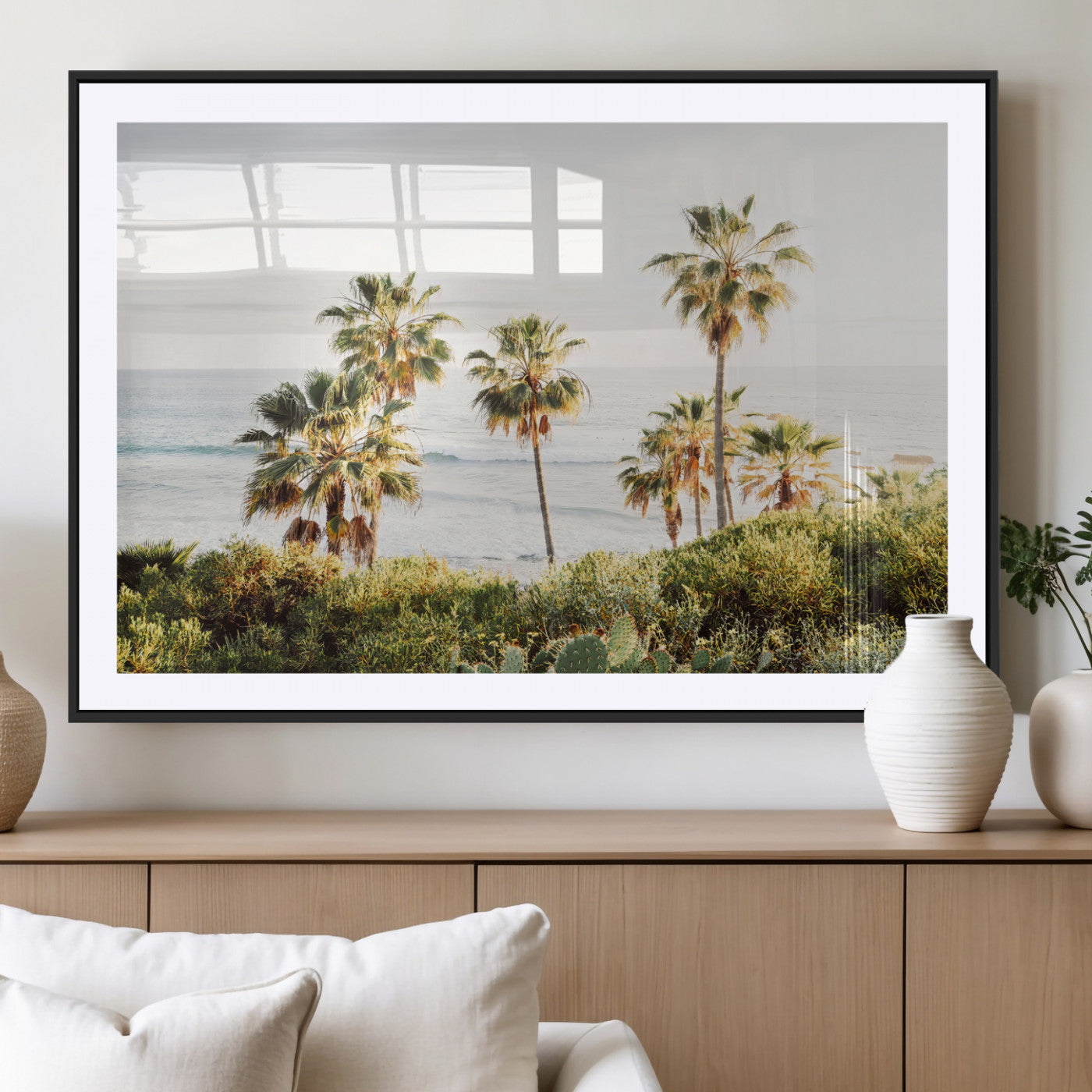 94707294-MGC-FP-36x24_Black-California Coast Wall Art Canvas Print, Framed Palm Trees Art Picture Print, Coastal Landscape Perfect Coastal Minimalist Decor