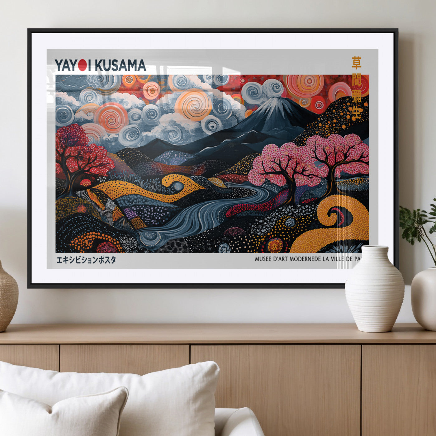 43879290-MGC-FP-36x24_Black-Japanese Abstract Wall Art – Mount Fuji Cherry Blossom Canvas Print, Modern Asian Inspired Landscape Decor for Living Room,