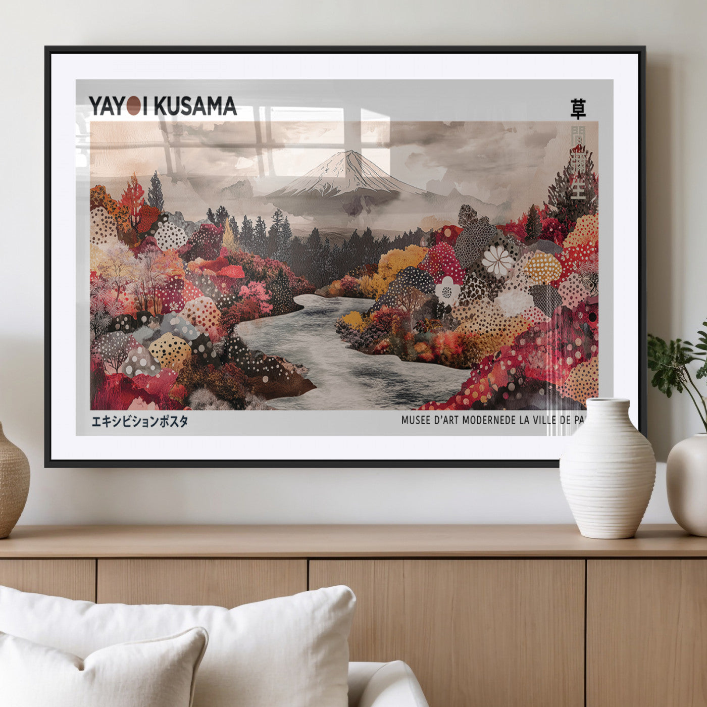 32352074-MGC-FP-36x24_Black-Japanese Landscape Wall Art – Mount Fuji River Canvas Print, Modern Asian Inspired Nature Decor for Living Room, Bedroom, Office