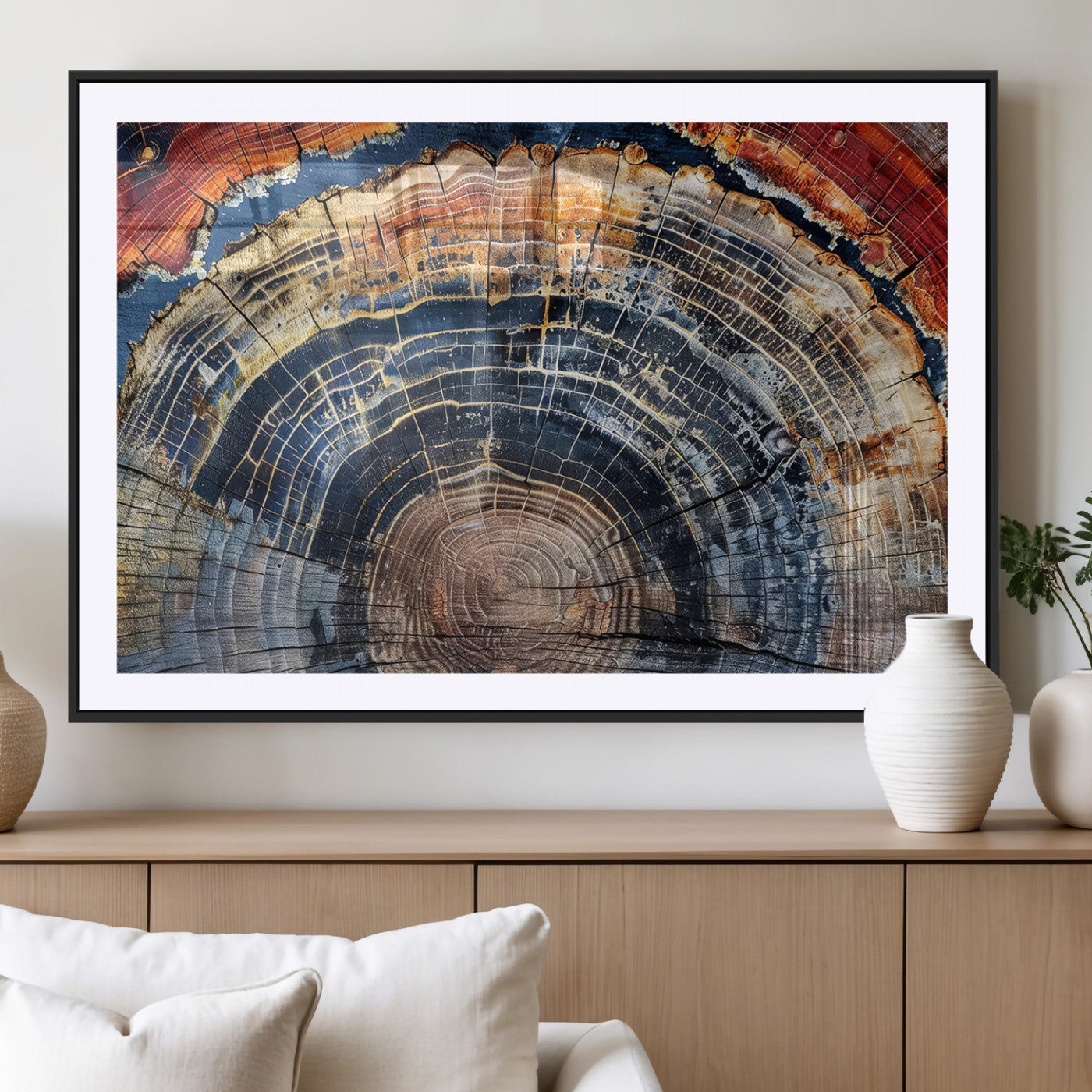 38987581-MGV-CV-36X24-Tree Ring Art Wall Art Canvas Print, Framed Rustic Wall Decor Art Picture Print, Nature Grain Print Perfect Modern Rustic Decor