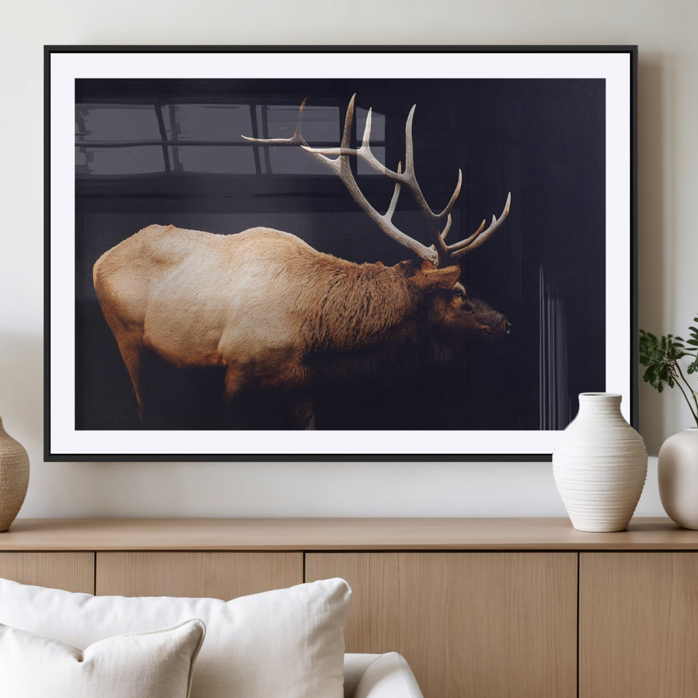89239257-MGC-FP-36x24_Black-Bull Elk Decor Wall Art Canvas Print, Framed Elk Photography Art Picture Print, Rustic Wildlife Perfect Rustic Lodge Decor Artwork