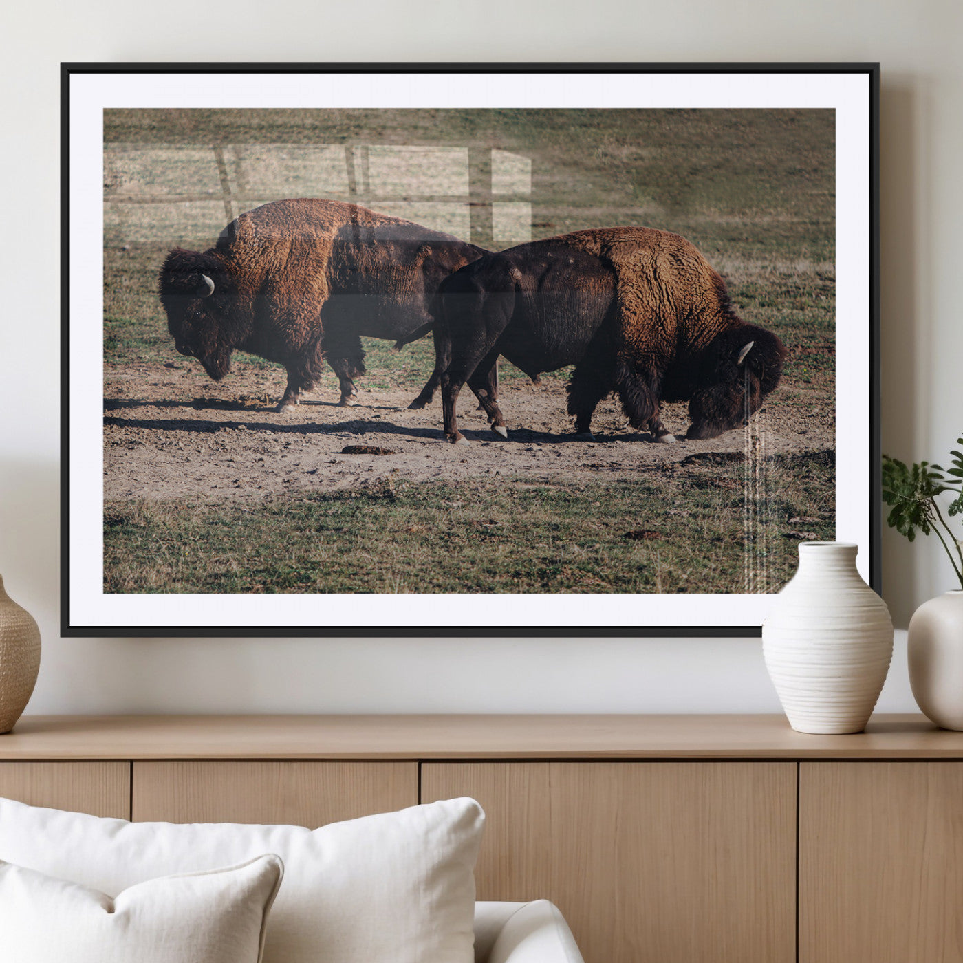 58141885-MGV-CV-36X24-Bison Photography Wall Art Canvas Print, Framed Western Wildlife Art Picture Print, Modern Ranch Perfect Western Rustic Decor