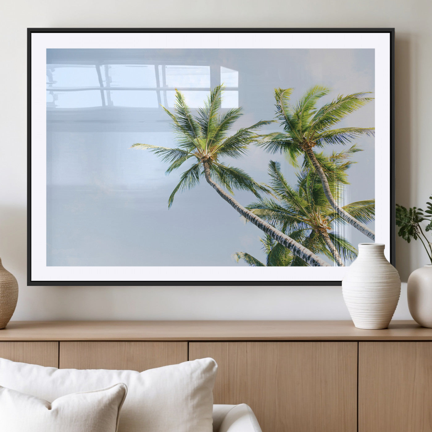 54719115-MGC-FP-36x24_Black-Palm Trees Wall Art Canvas Print, Framed Tropical Aesthetic Art Picture Print, Coastal Serenity Perfect Tropical Minimalist Decor