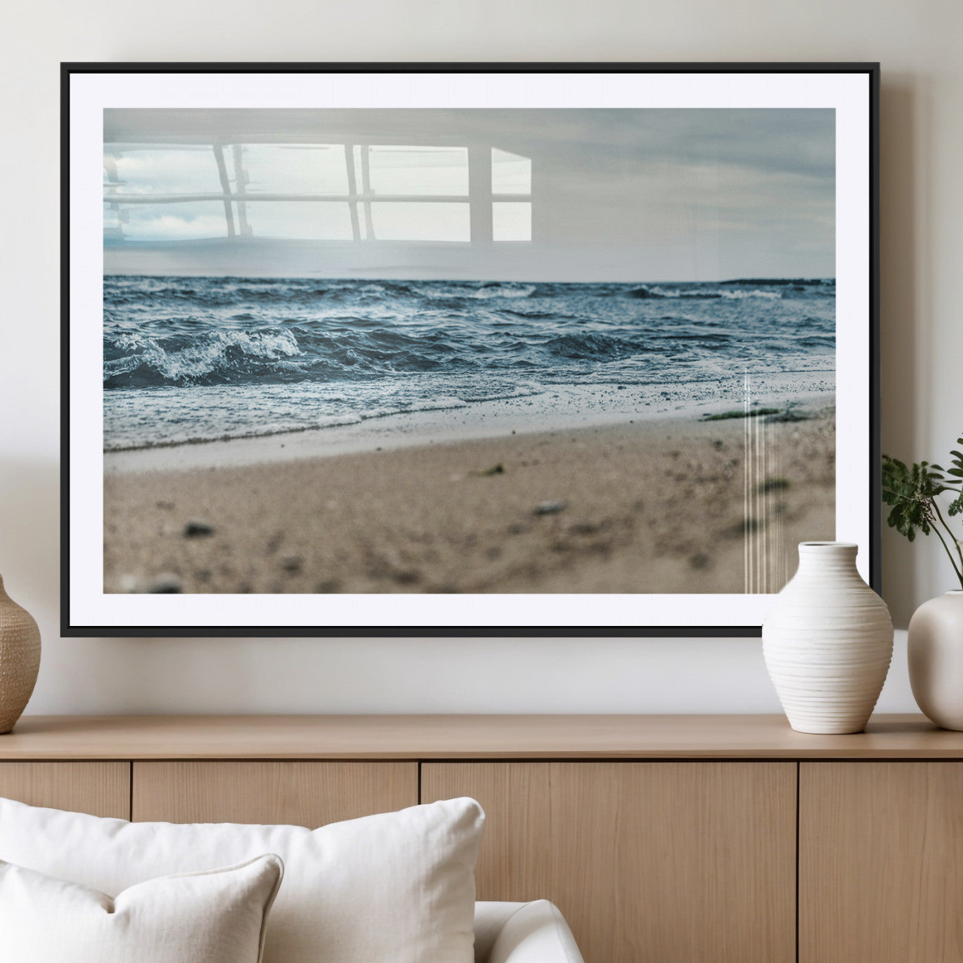 81812590-MGV-CV-36X24-Ocean Wall Art Wall Art Canvas Print, Framed Coastal Canvas Art Picture Print, Moody Seascape Perfect Coastal Minimalist Decor
