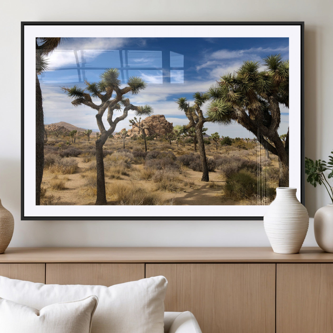 25722592-MGC-FP-36x24_Black-Joshua Tree Desert Wall Art Canvas Print, Framed Southwestern Nature Art Picture Print, Rustic Earth Tones Perfect Southwestern