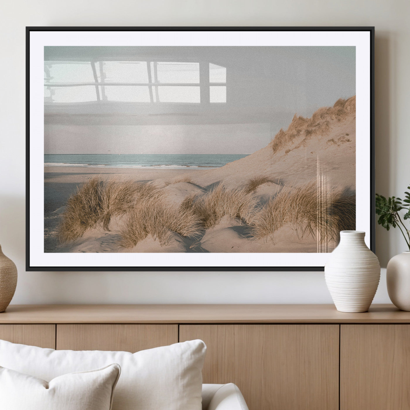 28064037-MGC-FP-36x24_Black-Minimalist Seascape Wall Art Canvas Print, Framed Neutral Beach Print Art Picture Print, Sand Dune Photography Perfect