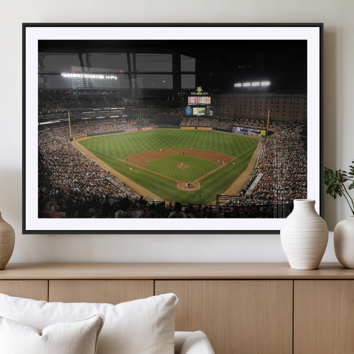 26445161-MGC-FP-36x24_Black-Baseball Stadium at Night – Panoramic Ballpark Canvas Wall Art, Sports Decor for Man Cave, Office, Game Room, Sports Bar, Baseball