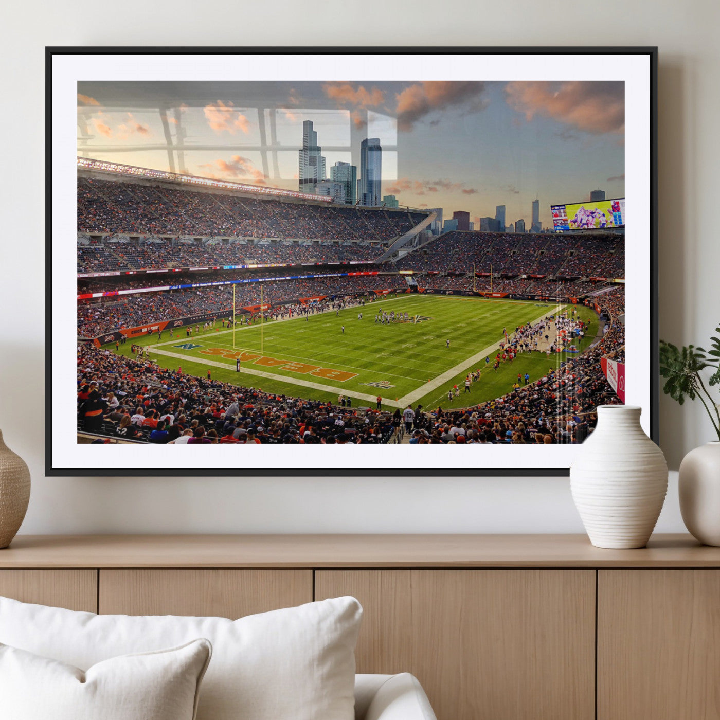 55377093-MGC-FP-36x24_Black-Soldier Field Wall Art – Panoramic Chicago Bears Football Stadium Canvas Print, Game Day Sports Decor for Man Cave, Bar, Office,