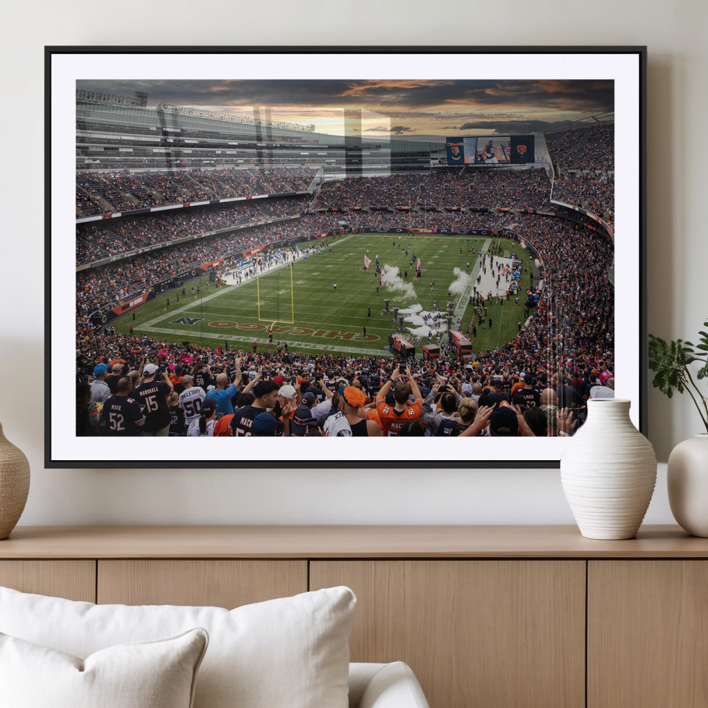 87578930-MGC-FP-36x24_Black-Soldier Field Wall Art – Chicago Bears Football Stadium Sunset Canvas Print, Game Day Sports Decor for Man Cave, Bar, Office, or