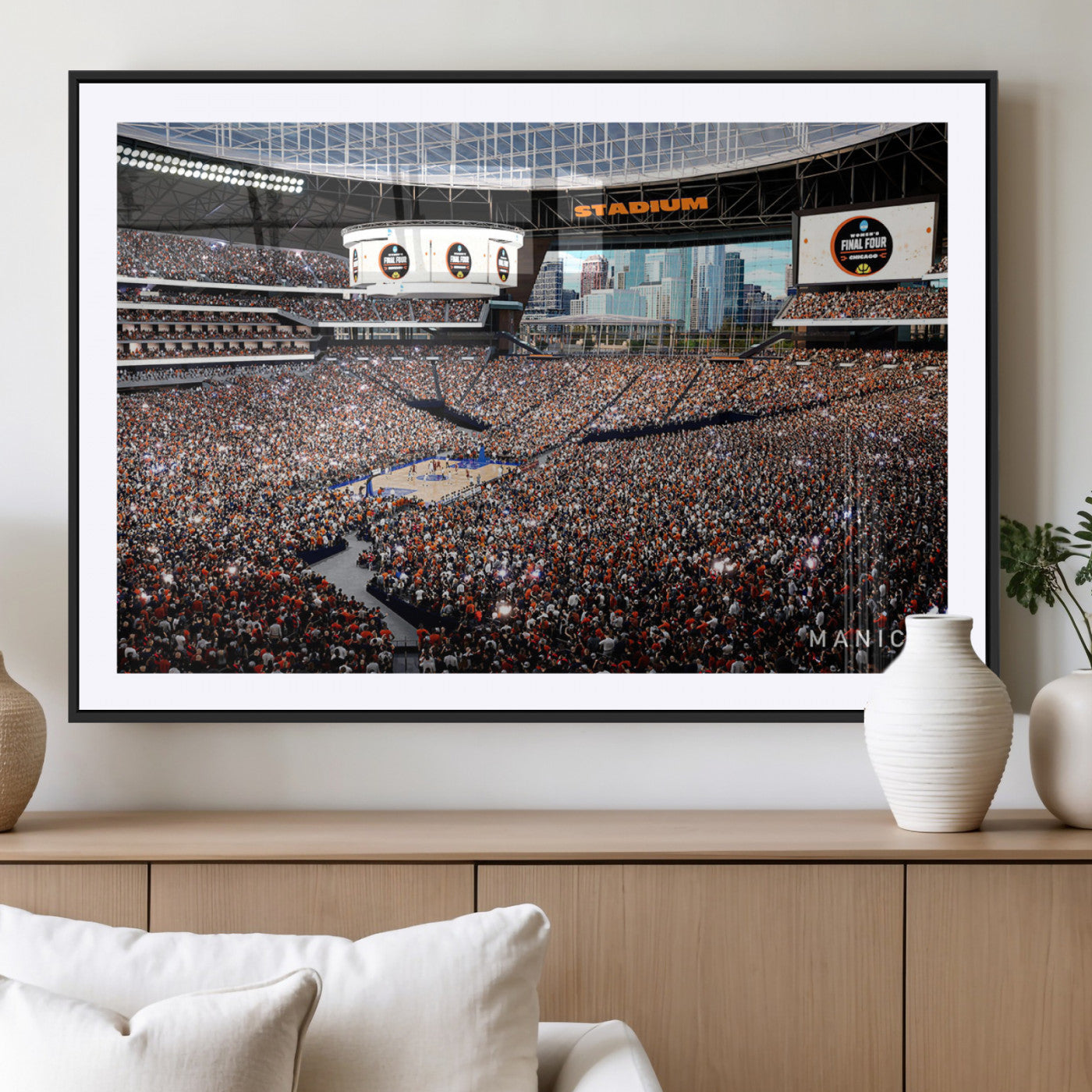 38616413-MGC-FP-36x24_Black-Chicago Dome Stadium Wall Art – Futuristic Basketball Final Four Arena Canvas Print, Modern Sports Fan Decor for Man Cave or