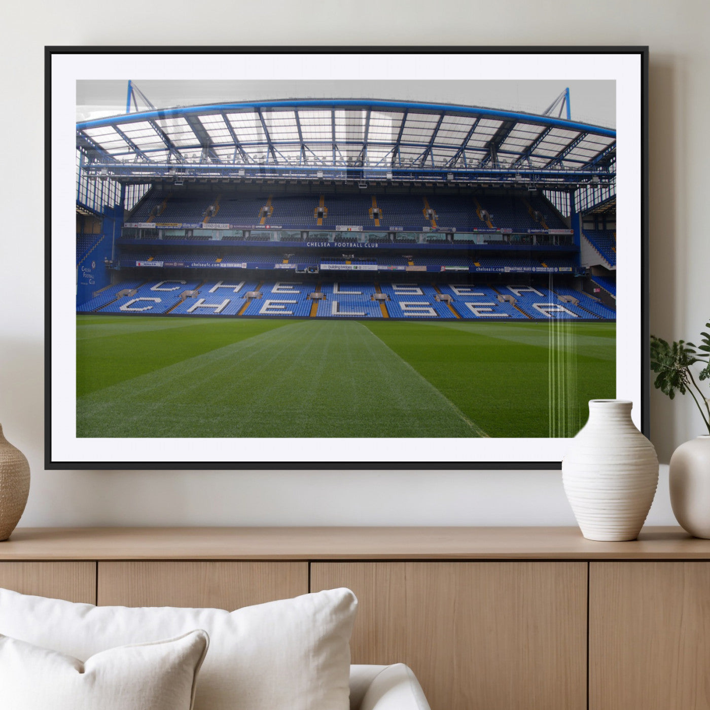 38616413CHELSA-MGV-CV-36X24-Chelsea Stadium Wall Art – Panoramic Football Field Canvas Print, Game Day Sports Decor for Living Room, Office, or Man Cave