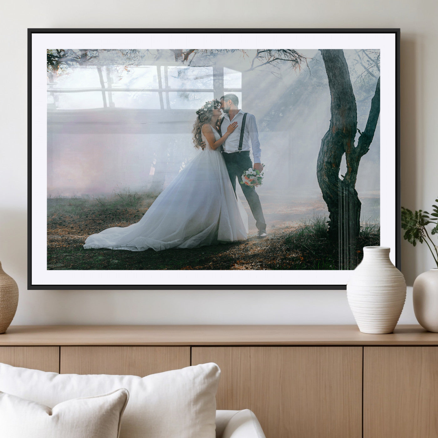 CSTM913-MGV-CV-36X24-Framed Wedding Canvas Print - Custom Wall Art Keepsake for Couples, Elegant Home Decoration Gift, Create Your Own Photo Canvas