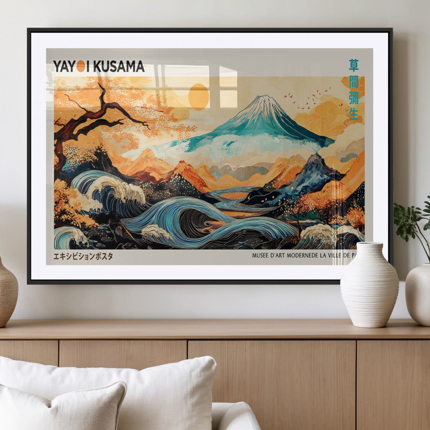 94085549-MGV-CV-36X24-Japanese Wave and Mountain Wall Art – Panoramic Abstract Landscape Canvas Print, Asian Inspired Nature Decor for Living Room,