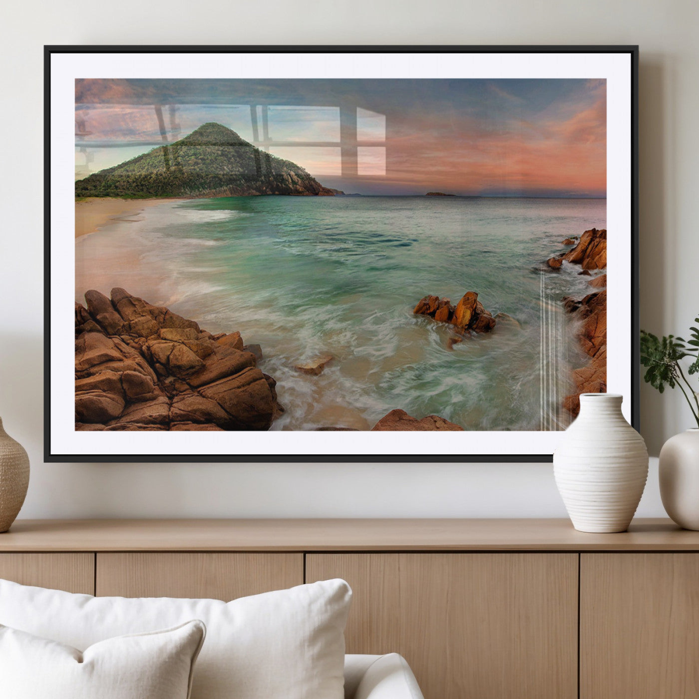 53831025-MGV-CV-36X24-Coastal Landscape Wall Art – Tropical Beach Ocean Canvas Print, Sunset Mountain View Photography Decor for Living Room, Bedroom,