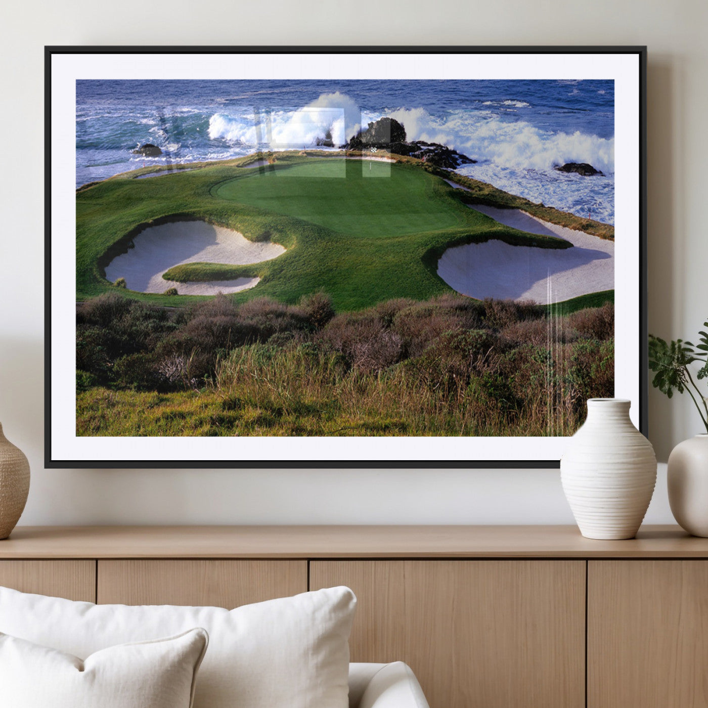 22776914-MGV-CV-36X24-Golf Course Wall Art – Oceanfront Green Canvas Print, Coastal Pebble Beach Photography Sports Decor for Living Room, Office, Man